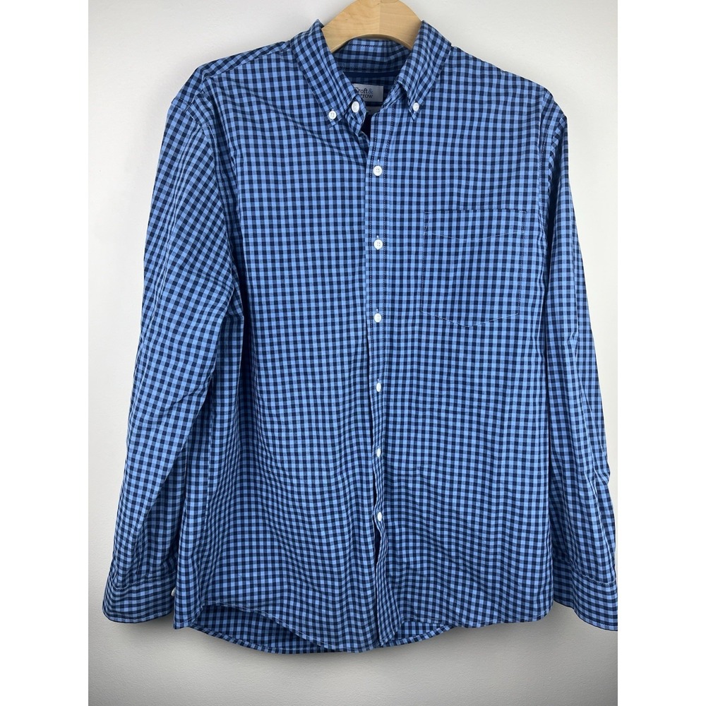 Croft & Barrow Easy Care Cotton Blend Blue Check Long Sleeve Button-Down Shirt L